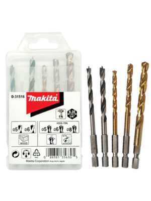 Bộ 5 mũi khoan kim loại, gỗ Makita D-31516 ( Chuôi lục giác 1/4” )
