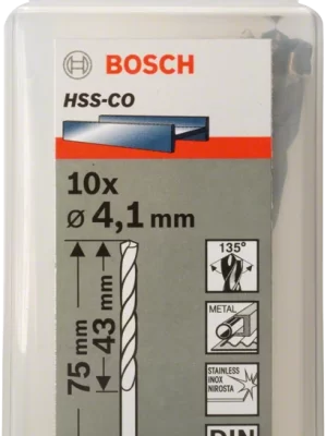 BOSCH 2608585881
Mũi khoan INOX HSS-Co 4.1mm
(hộp 10 mũi)