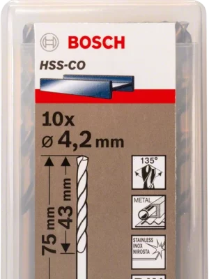 BOSCH 2608585882
Mũi khoan INOX HSS-Co 4.2mm
(hộp 10 mũi)