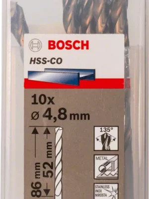 BOSCH 2608585884
Mũi khoan INOX HSS-Co 4.8mm
(hộp 10 mũi)