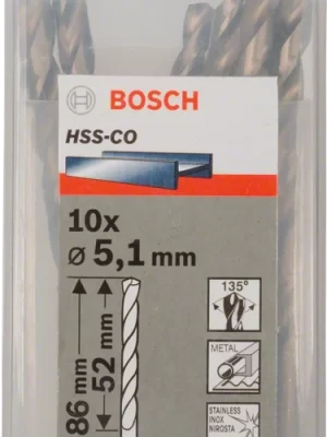 BOSCH 2608585886
Mũi khoan INOX HSS-Co 5.1mm
(hộp 10 mũi)