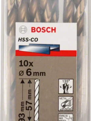 BOSCH 2608585889
Mũi khoan INOX HSS-Co 6mm (hộp 10 mũi)