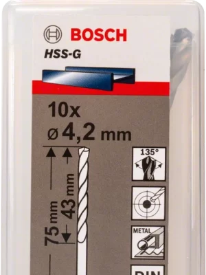 BOSCH 2608595060
Mũi khoan sắt HSS-G 4.2mm
(hộp 10 mũi)